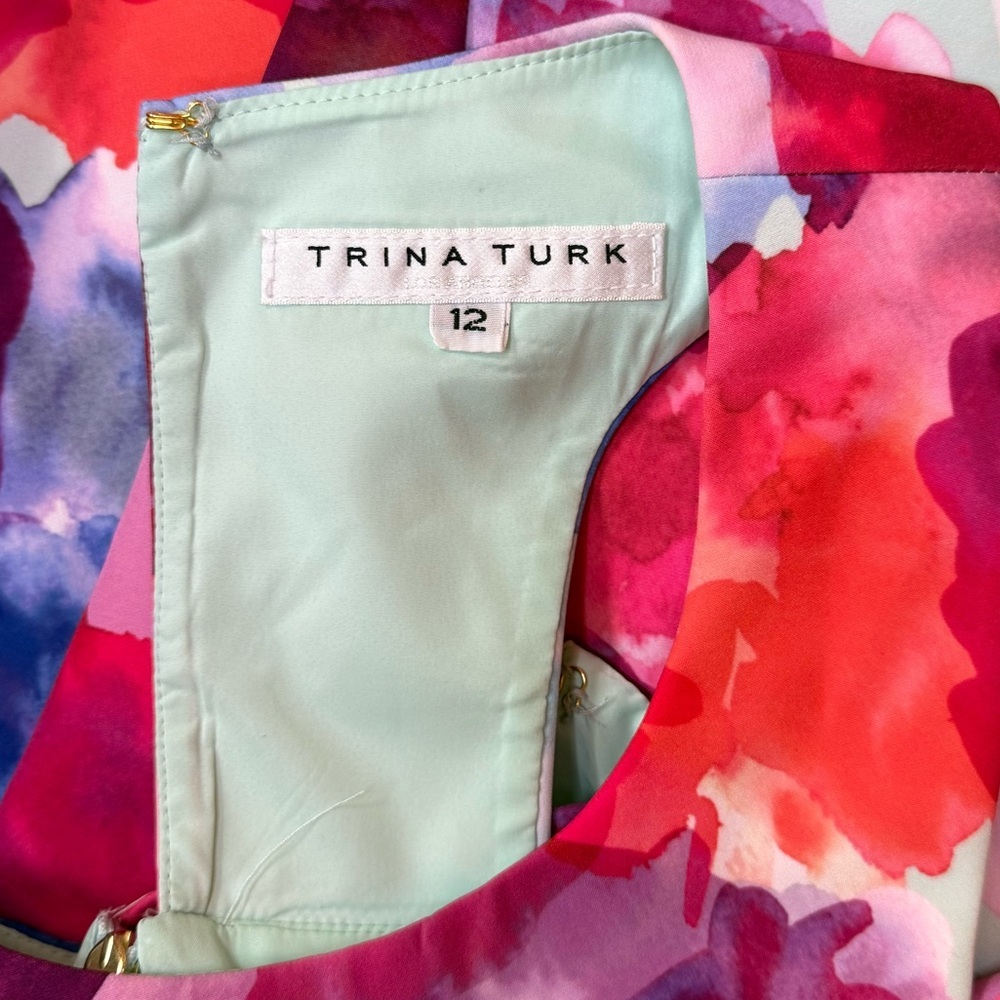Trina Turk Delano Watercolor Floral Sleeveless Sheath Racerback Cocktail Size 12 - Picture 5 of 10